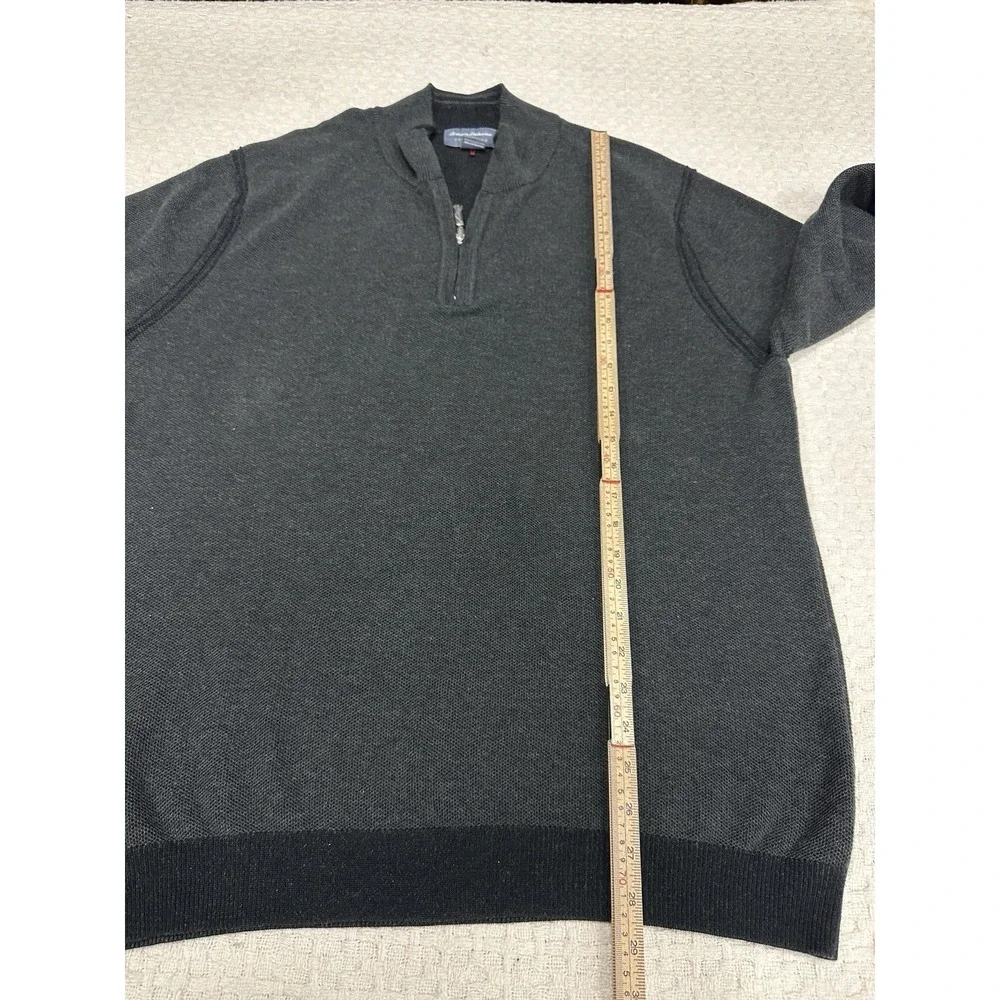 Tommy Bahama Reversible‎ Quarter Zip Sweater XL Gray 100% Pima Cotton Pullover